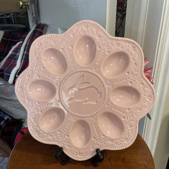 Grace’s Teaware Pink Decorative 11" Deviled Egg Plate/Platter NEW - Picture 1 of 2